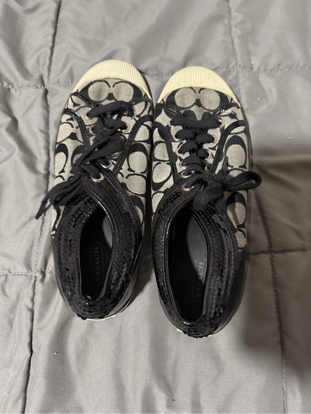 Coach Black & Cream Signature Logo High-Top Sneakers